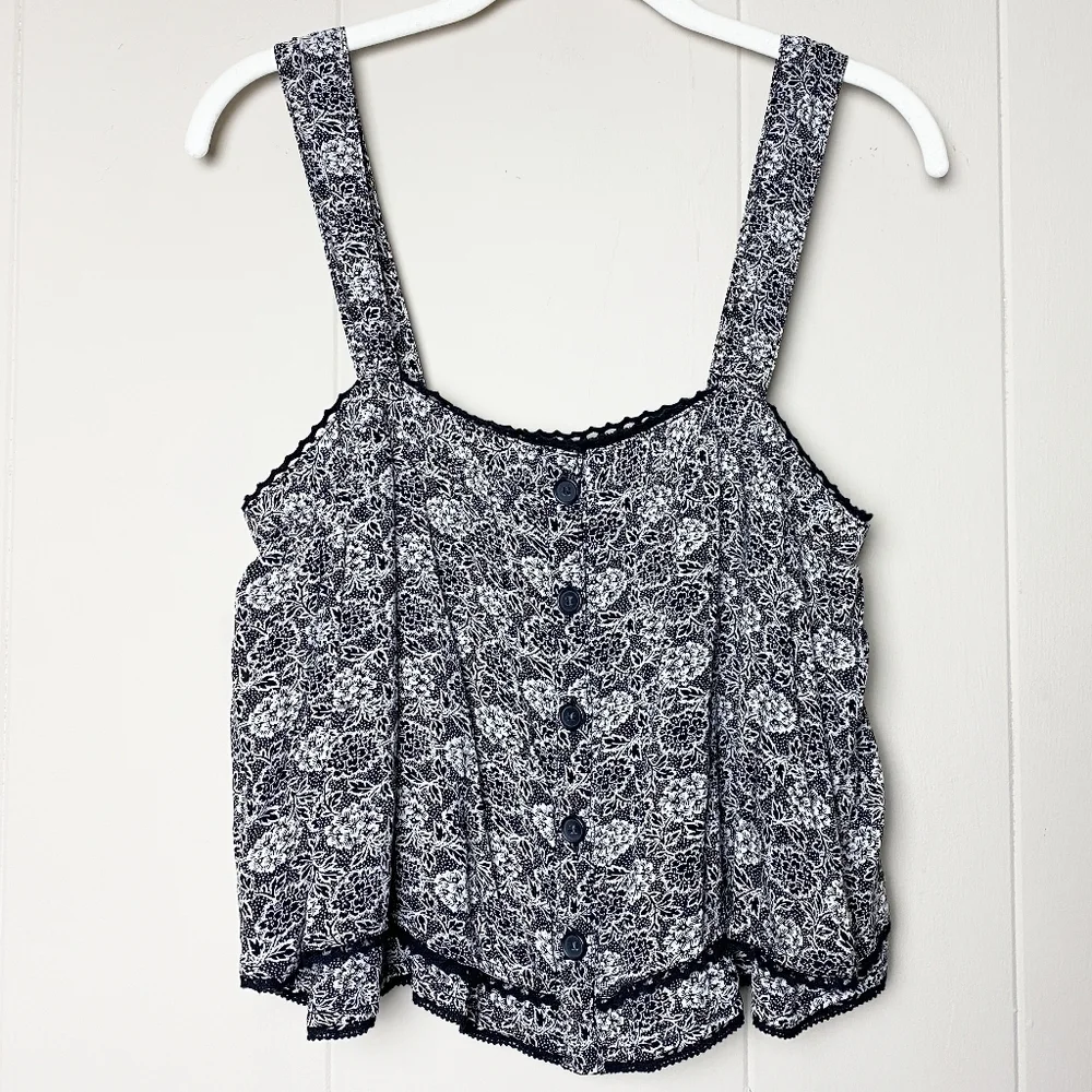 Free People Sweet Caroline Tank Top ruffle black white‎ floral sleeveless boho
